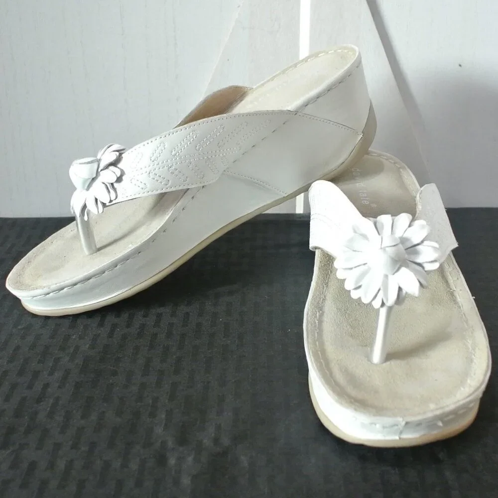 David Tate Leather Goldie Wedge Thong Sandals